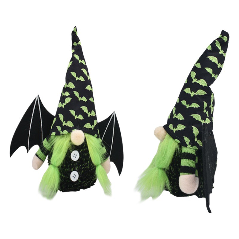 Cross-Border New Halloween Decorations Bat Wings Printed Black Faceless Doll Halloween Doll Ornaments