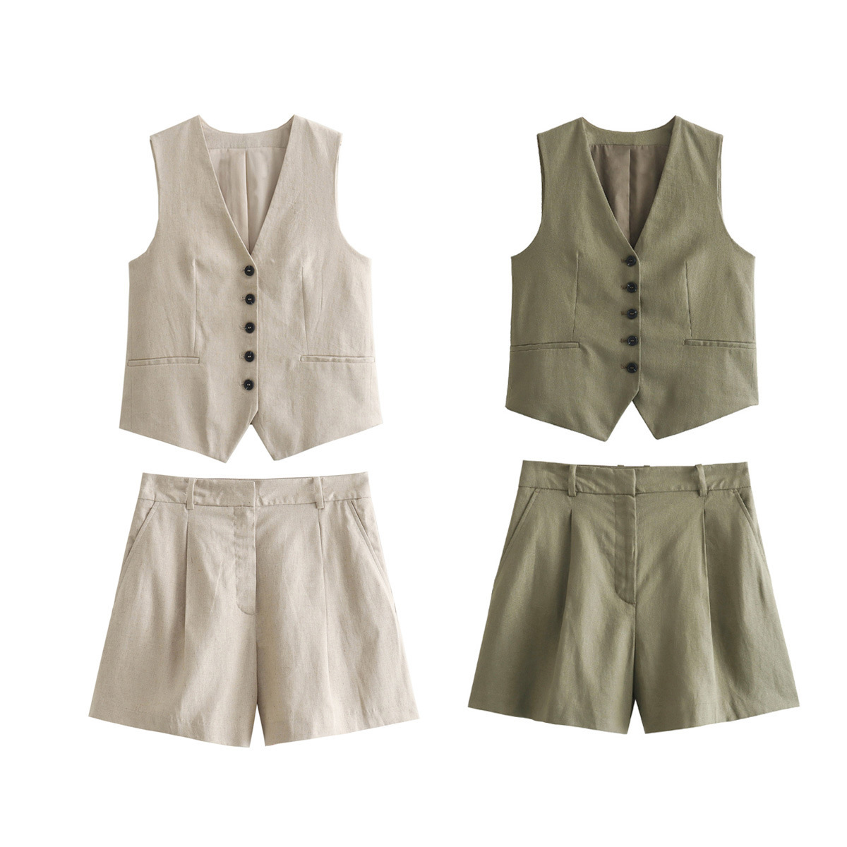 2024 Spring Cross-border European and American Women's Linen Blended Vest