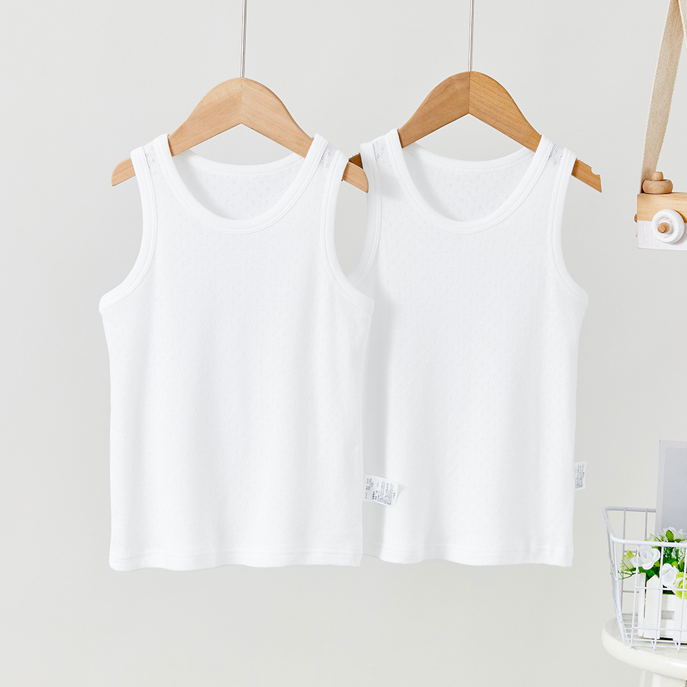 Picture of Children's Vest 2 Pack Pure White No Fluorescent Japanese Baby Boys and Girls 100 Cotton Mesh Sleeveless Summer Thin Base