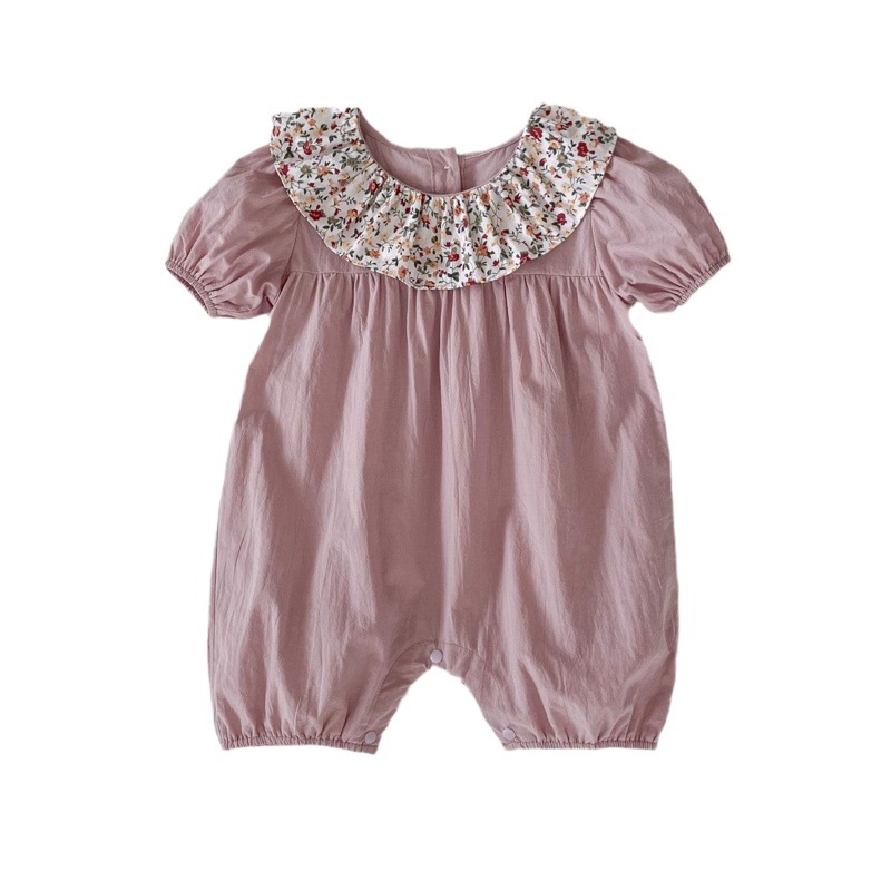 2025 New Baby Summer Thin Jumpsuit Baby Girl Floral Lapel Coverall Easiest for Match Short-Sleeved Climbing Clothes