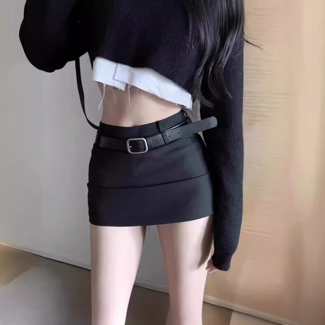 Hot Girls Black Skirt Women's 2024 Spring and Summer New One-Step Skirt Short Skirt High Waist Tight Sexy Hip Skirt