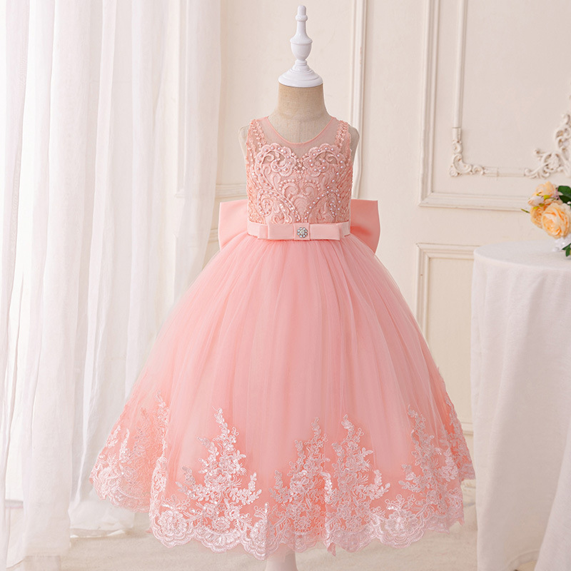 Picture of New Birthday Party Sleeveless Girls Dress Pattern Mesh Princess Dress Wedding Bow Children's Dress Dress