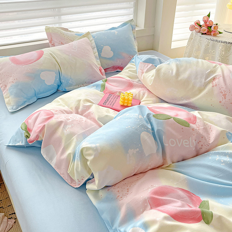 Picture of Class A Maternal and Infant Grade Four-Piece Set Small Fresh Thickened Sanding Quilt Cover Washed Cotton Bed Sheet Quilt Cover Dormitory Three-Piece Set ins