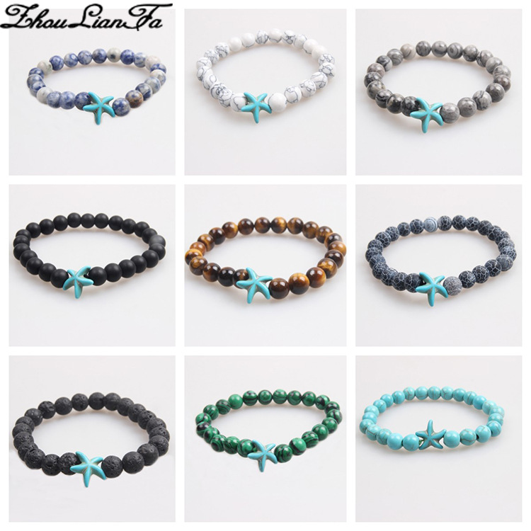 Zhou Lianfa 10 European and American Cross-border Bohemian Style Foreign Trade Starfish Tiger Eye Volcanic Stone Bracelet Summer Bracelet
