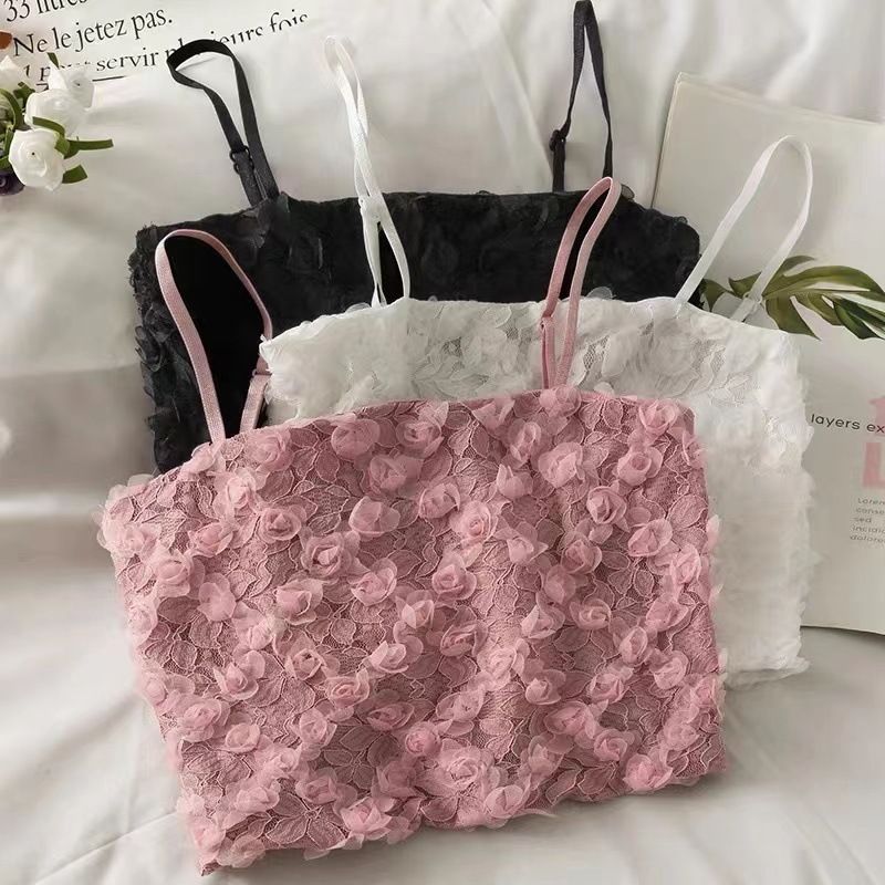 Pure Desire Girl Rose Beauty Back Wrap Chest Three-dimensional Lace Sling Tube Top Without Steel Ring Inner Wearing Sling Underwear for Women
