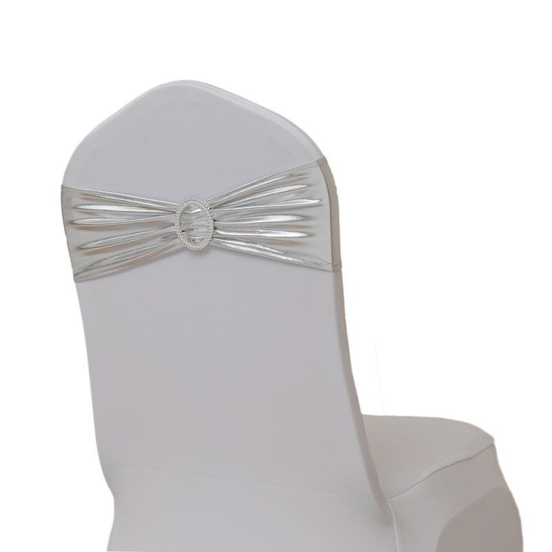 Picture of Casual Hotel Banquet Celebration Wedding Universal Elastic Chair Cover Hot Stamping Straps Decorative Bow Chair Back Flower