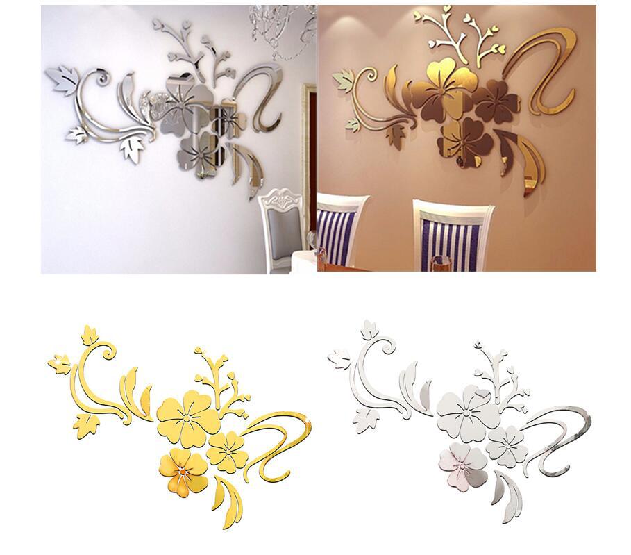 Picture of DIY hibiscus flower 3d acrylic rattan mirror wall stickers living room sofa TV wall can be a generation of hair