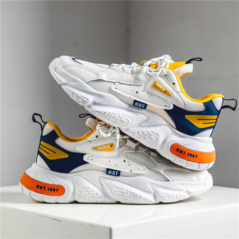 Spring Youth Wearing Mesh Casual Shoes Men's Sports Colorblock Casual Single-layer Shoes Student's New Thick-soled White Shoes