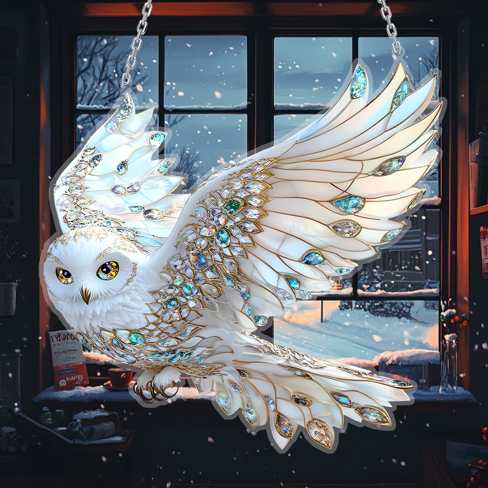 Cross Border Suncatcher Owl Decoration Animal Theme 2D Acrylic Stained Glass Window Pendant