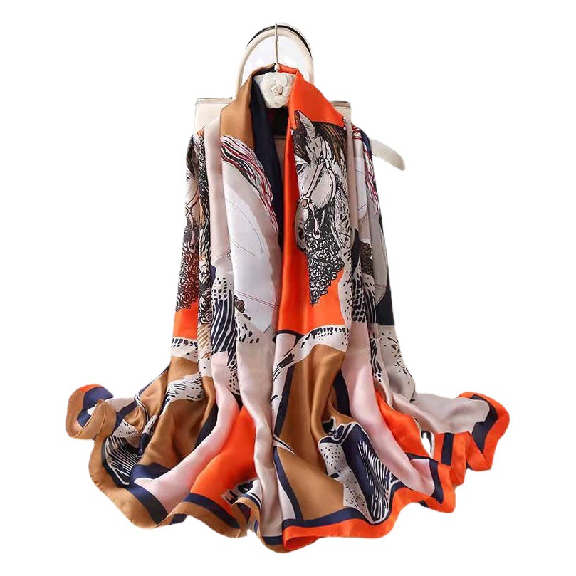 2025 Spring and Summer New New Silk Satin Scarf Women's Imitation Silk Beach Sunscreen Scarf Elegant All-match Shawl Scarf
