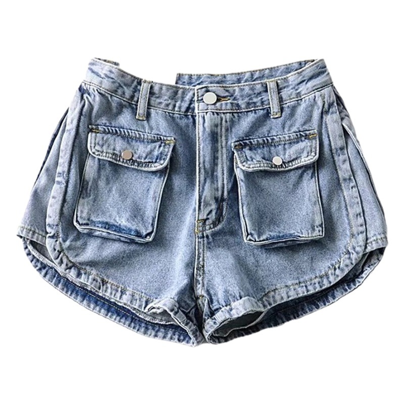 Picture of Ins Spice Girls Internet Celebrity Summer Denim Shorts 2022 New Arrival Loose Slimming Pocket Workwear Wide Leg Hot Pants for Women