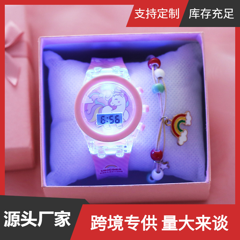 A06976-1 luminous watch unicorn luminous silicone electronic watch with bracelet 2 pcs/set box