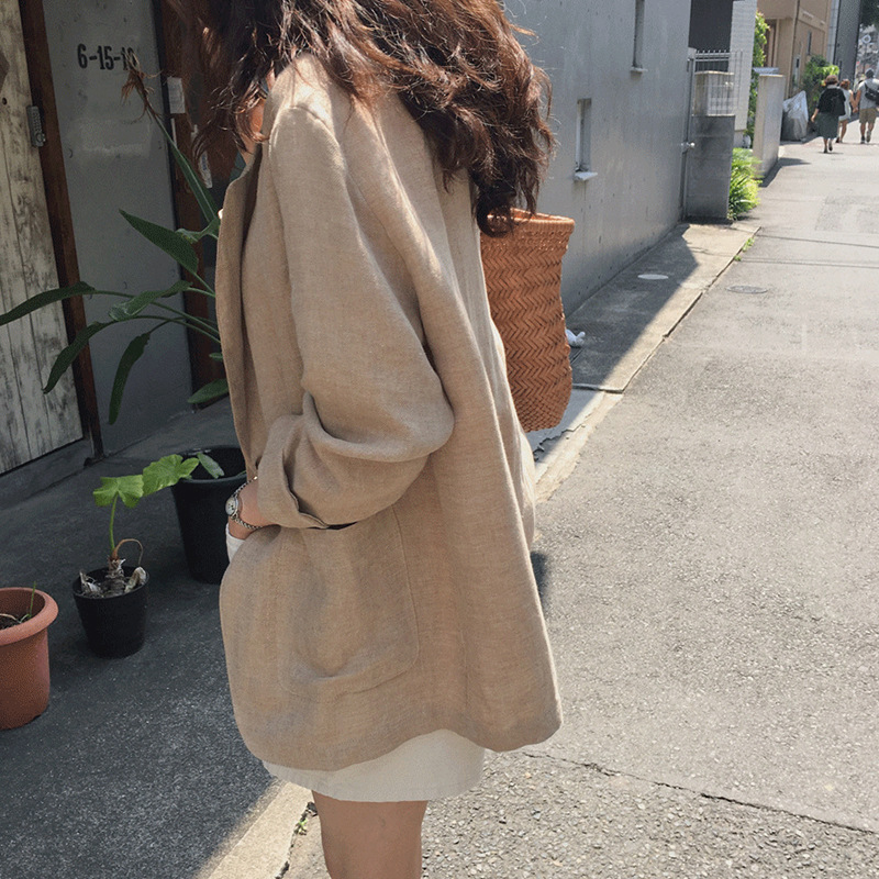 Picture of 1688 Early Autumn New Korean Internet Celebrity Cotton and Linen Suit Jacket Women's Loose Linen Suit British Style Commuting