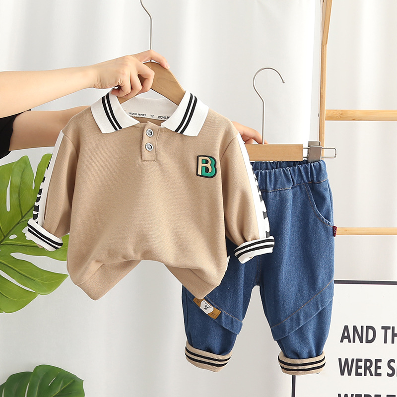 New Foreign Style Letter Lapel Long Sleeve Two-piece Set Children's Fashionable Suit Foreign Trade Boys Autumn Children's Suit