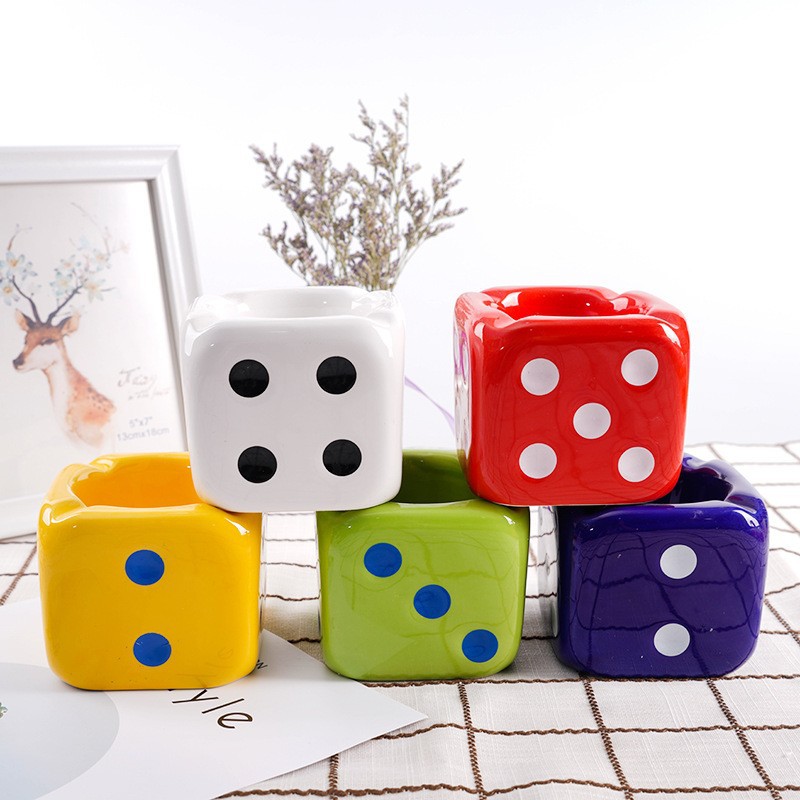 Cross-border ins ceramic sieve ashtray color gift home decoration dice personality office ashtray