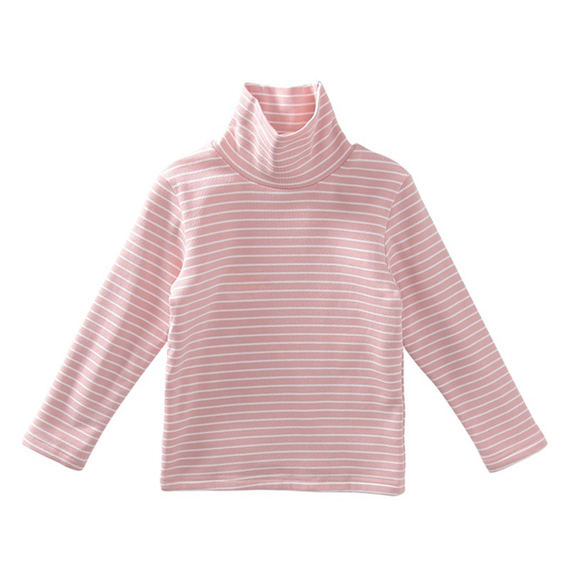 Picture of Children's Winter Girls' Base Shirt Autumn Outfit for Older Children, German Velvet Striped High-Neck Fleece Top, Children's Warm Top