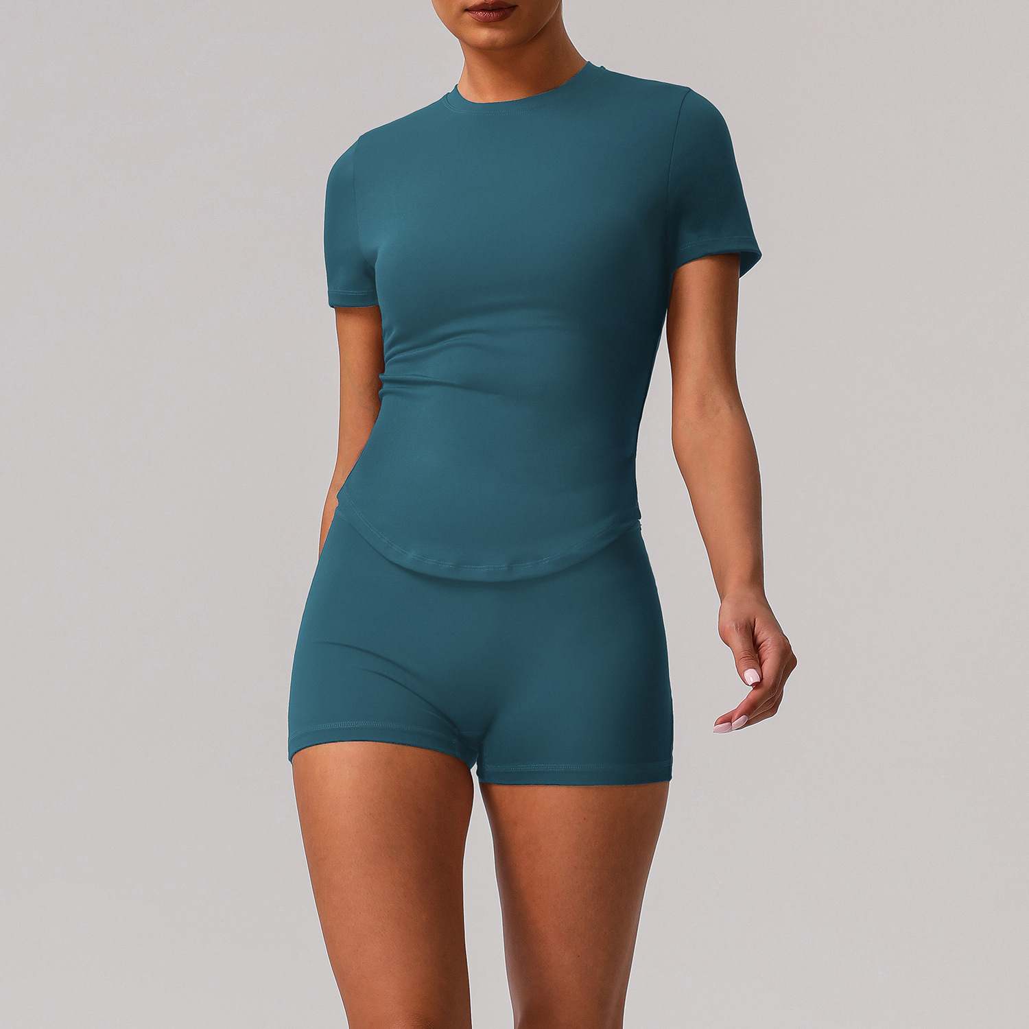 Picture of European and American Solid Color Tight Naked Yoga suit High Elastic Breathable Fitness Clothes Outdoor Body Shaping Running Sports suit Women