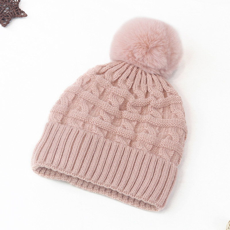 Picture of Hat Women's Korean-style new hat fur ball thickened thick wool knitted hat autumn and winter warm earmuffs hat student fleece-lined