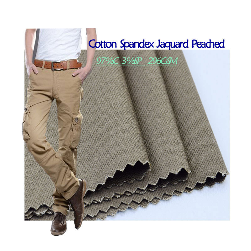 Cotton stretch jacquard sanding cotton woven fabric 296gsm carbon sanding men's casual pants overalls fabric