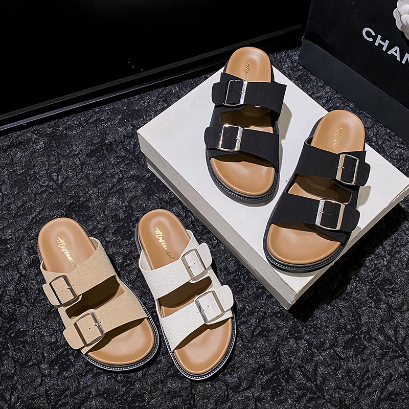 Grape Mom studiolee Summer New Flat Bottom with Square Buckle Thick Bottom Beach Birkenstocks Sandals for Women
