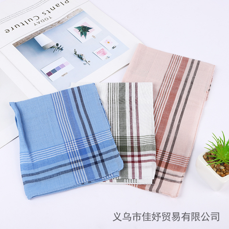 Amazon Hot Selling Classic Men's Polyester Cotton Sweat Plaid Handkerchief Vintage Handkerchief Elder Elderly Women