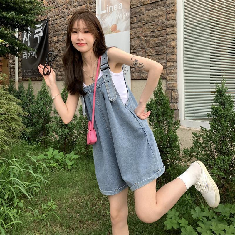 Picture of Salt-Style Denim Overalls Shorts for Petite Women, Summer 2025 New Design, Niche Korean Style, Loose Wide-Leg Pants