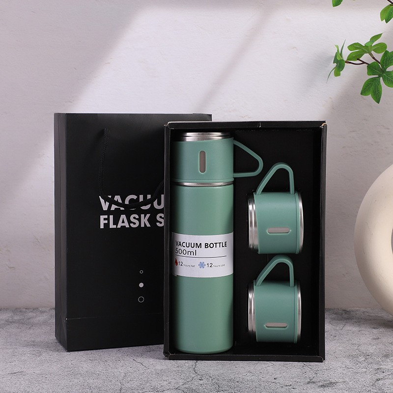 Picture of One Cup Three Lid Thermos Portable Fashion in stock Business Event Gift Box suit Stainless Steel Cup Engraving Logo