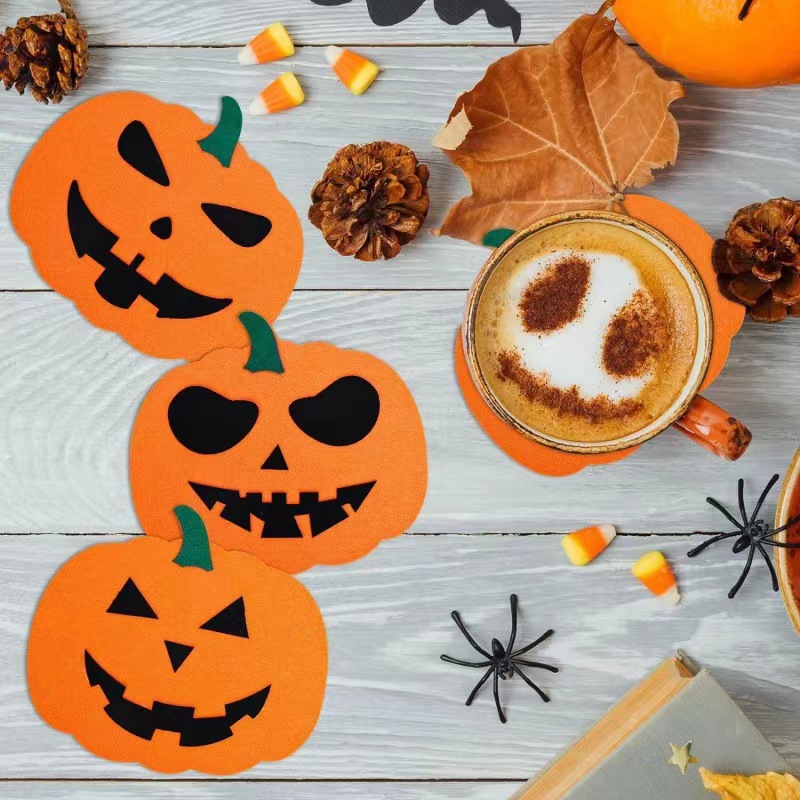 Cross Border Felt Halloween Coaster Pumpkin Felt Bowl Mat Coaster Halloween Party Decoration Non-Slip Insulation Mat