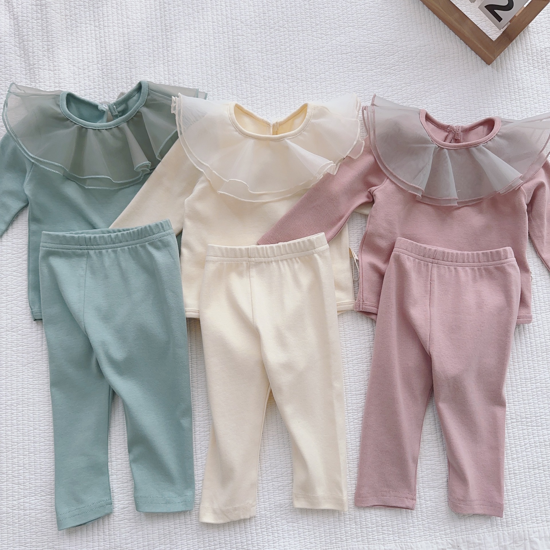 Baby Spring Mesh Collar Bag Fart Suit Korean Style Children's Clothing Girls Home Clothes Two-Piece Set Baby Spring Clothes