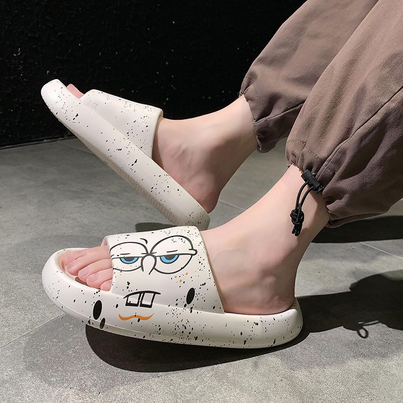 Fashionable and Trendy Slippers for Men, Summer Home Wear, Thick-Soled Non-Slip Bathroom Bathing Beach Couple Slippers, Weidong