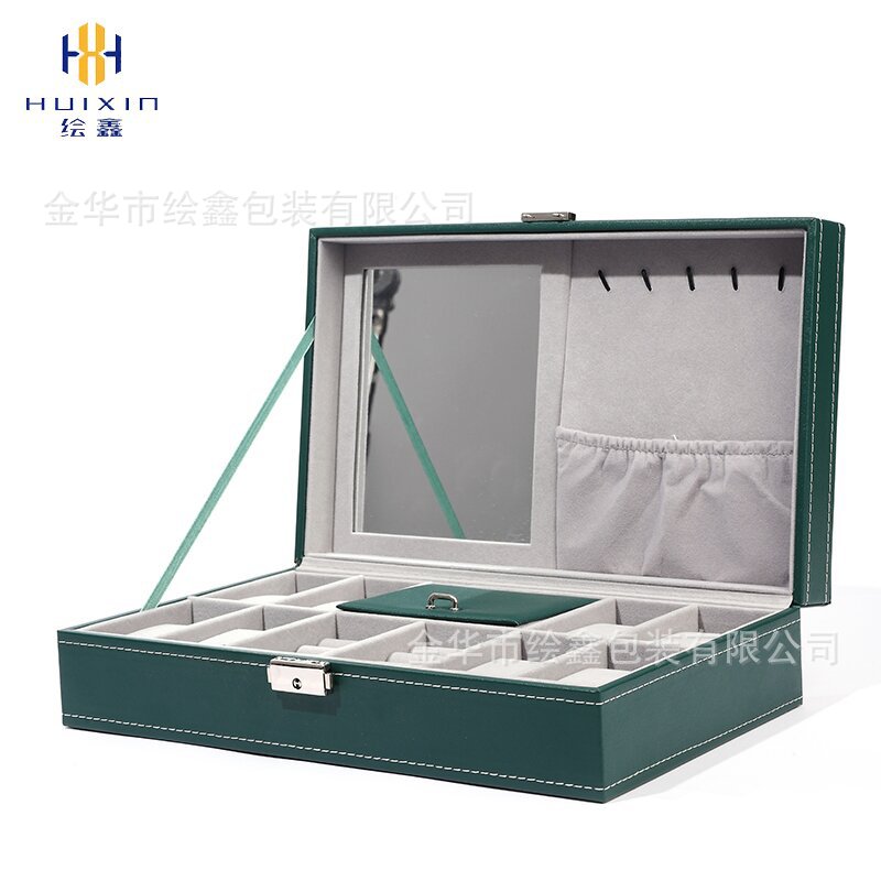 Leather Jewelry Box with Lock Necklace Bracelet Large Finishing Box Multifunctional Ring Earrings Box Windowless Watch Storage