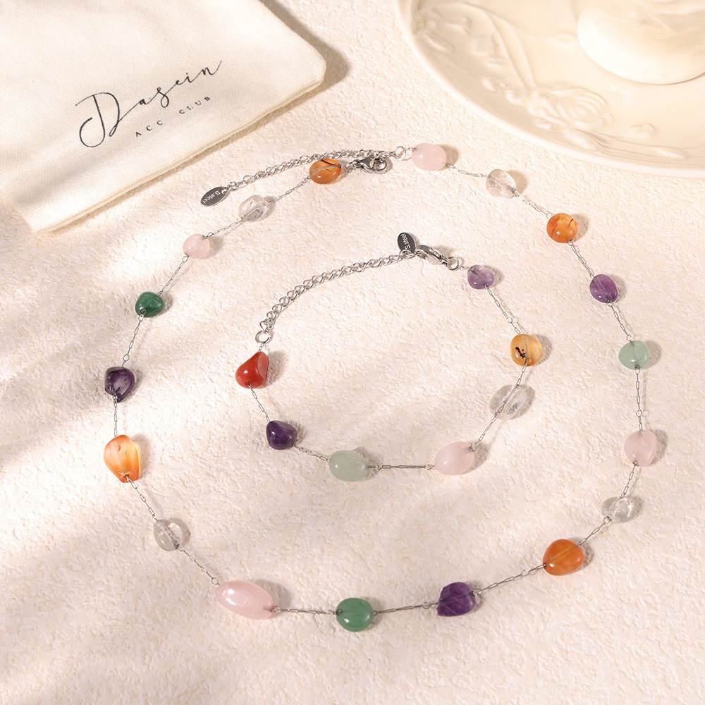 Picture of European and American Ins Style Niche Color Natural Stone Beaded Necklace Fashion Bracelet Stainless Steel Dopamine Light Luxury suit