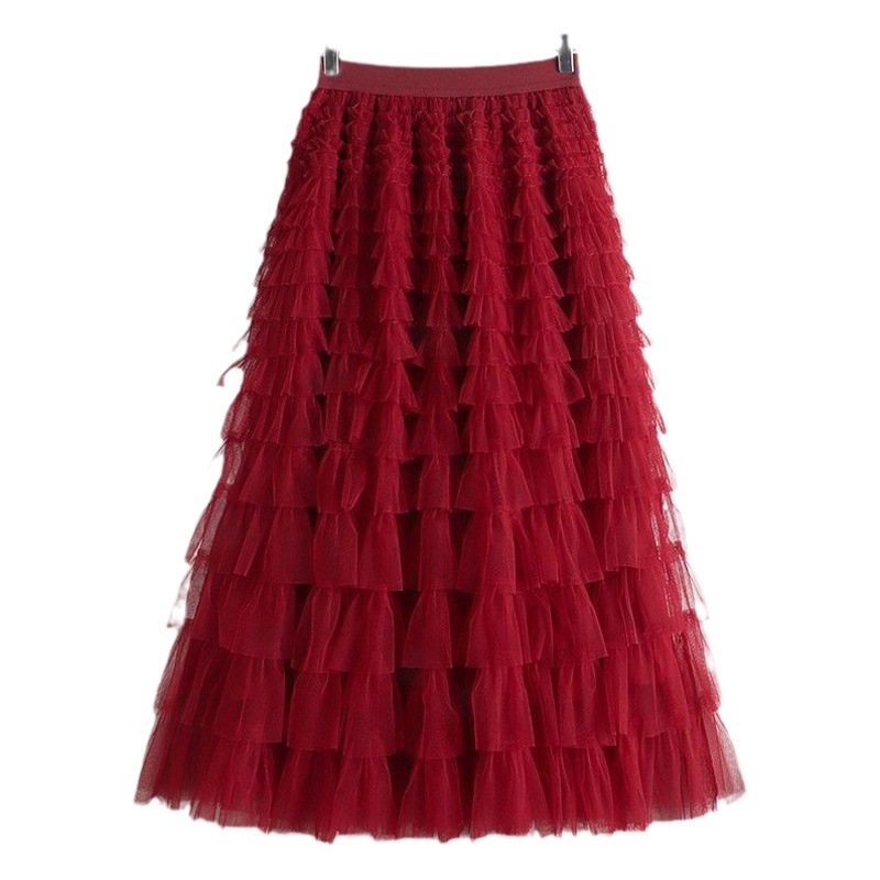 Cross-Border Mesh Splicing Cake Skirt 2025 Summer New Mid-Length Skirt A-Line Long Skirt Tutu Skirt