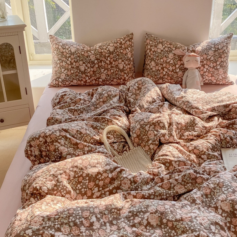 Picture of Mother and infant ins cloud feeling super soft washed wrinkled cotton four-piece set A floral fresh quilt cover dormitory bed sheets three-piece set