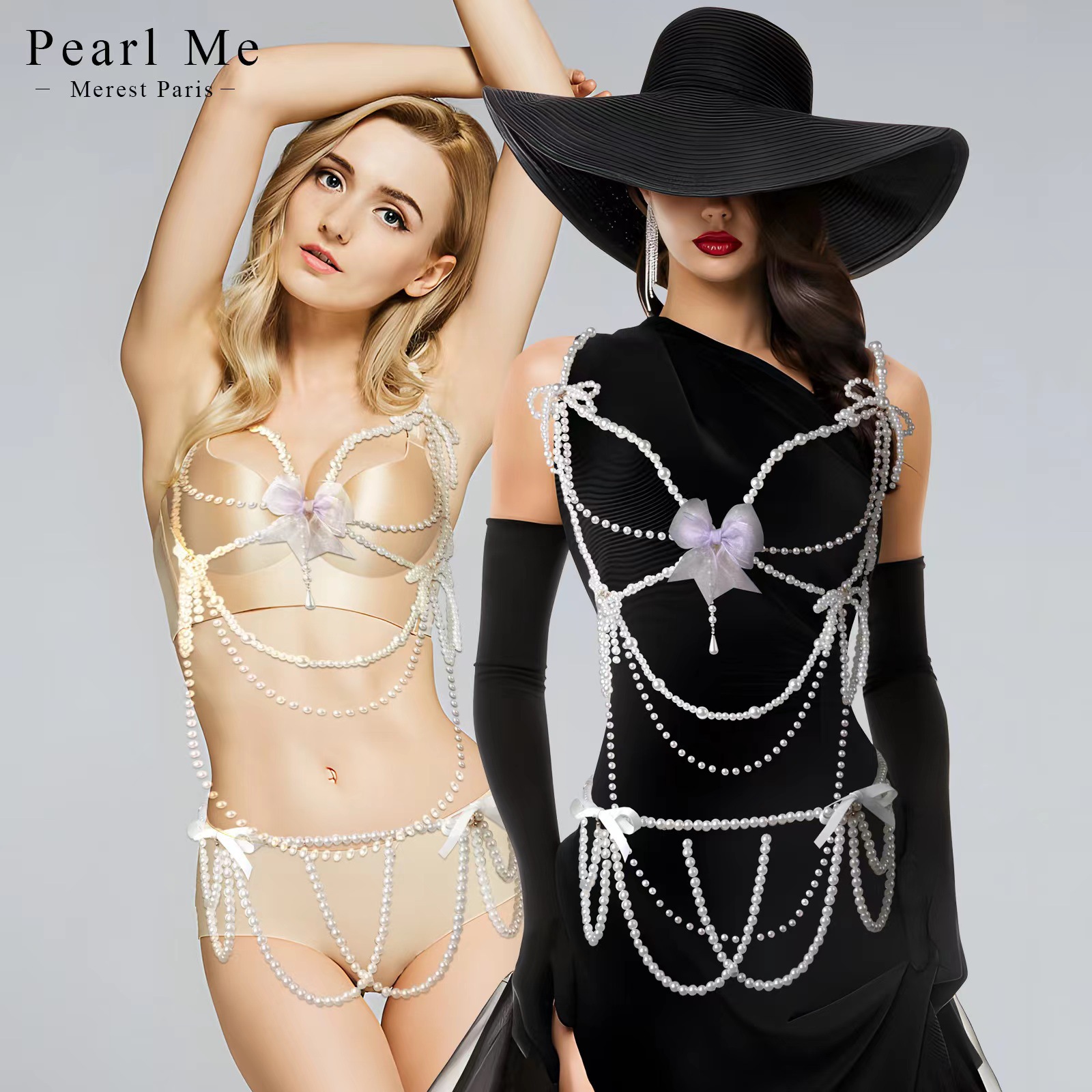 2024 new European and American cross-border hand-woven fashion sexy chest chain imitation pearl tassel jewelry high-end body chain