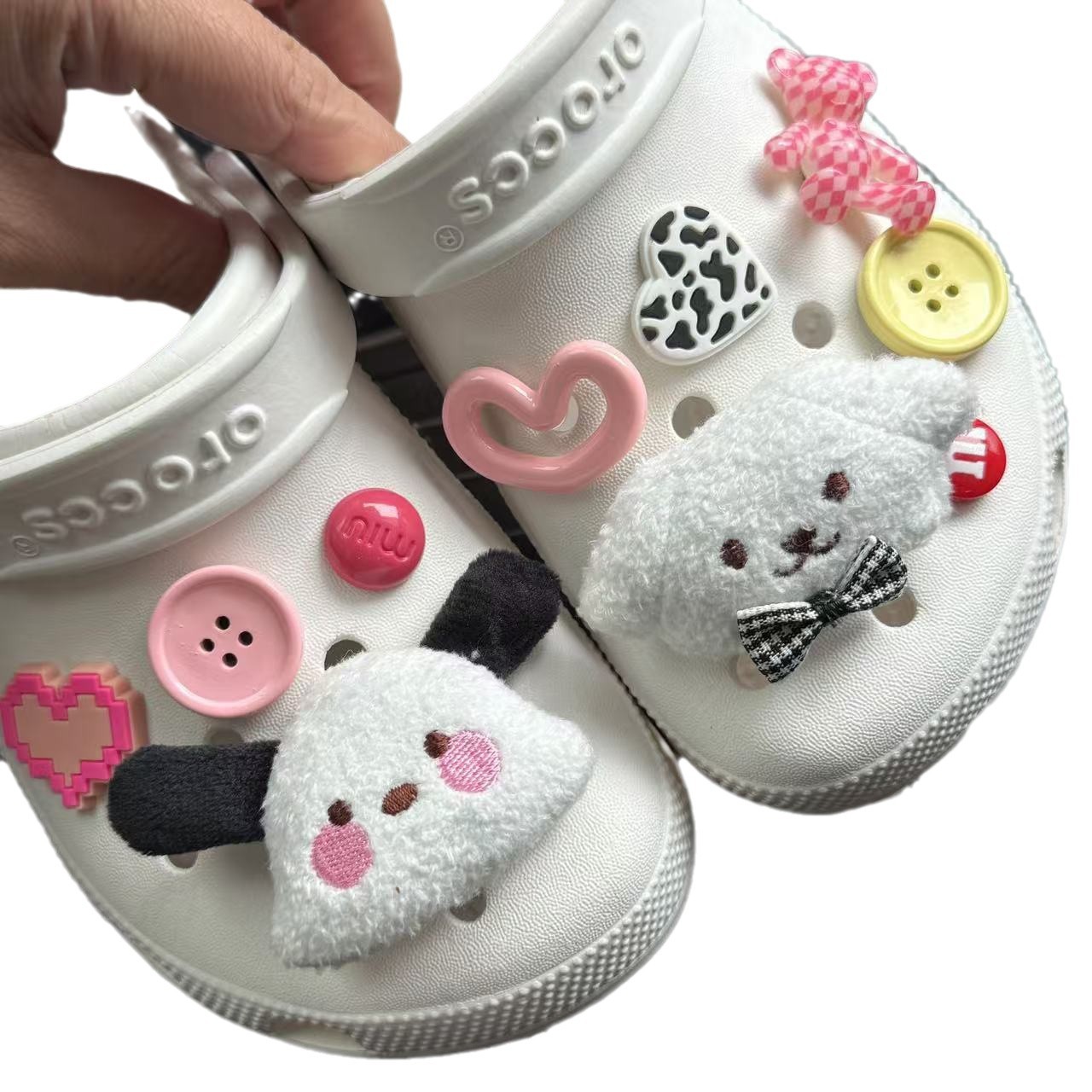 Picture of Cartoon Doll Big Ear Dog Fur Ball Hole Shoes Accessories Fur Ball Creative New Decorative Shoe Buckle Hole Shoes Accessories