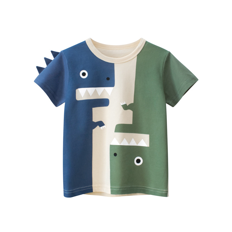 Picture of 27Kids Brand Kidsren's Clothing Summer 2025 Korean Style Kidsren's Short-Sleeved T-Shirt Dinosaur Baby Clothes One Piece Consignment