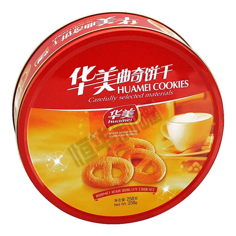 Focus on Tinplate Biscuit Tin Can Huamei Cookie Box Tinplate Round Can Moon Cake Tin Box Packaging Box
