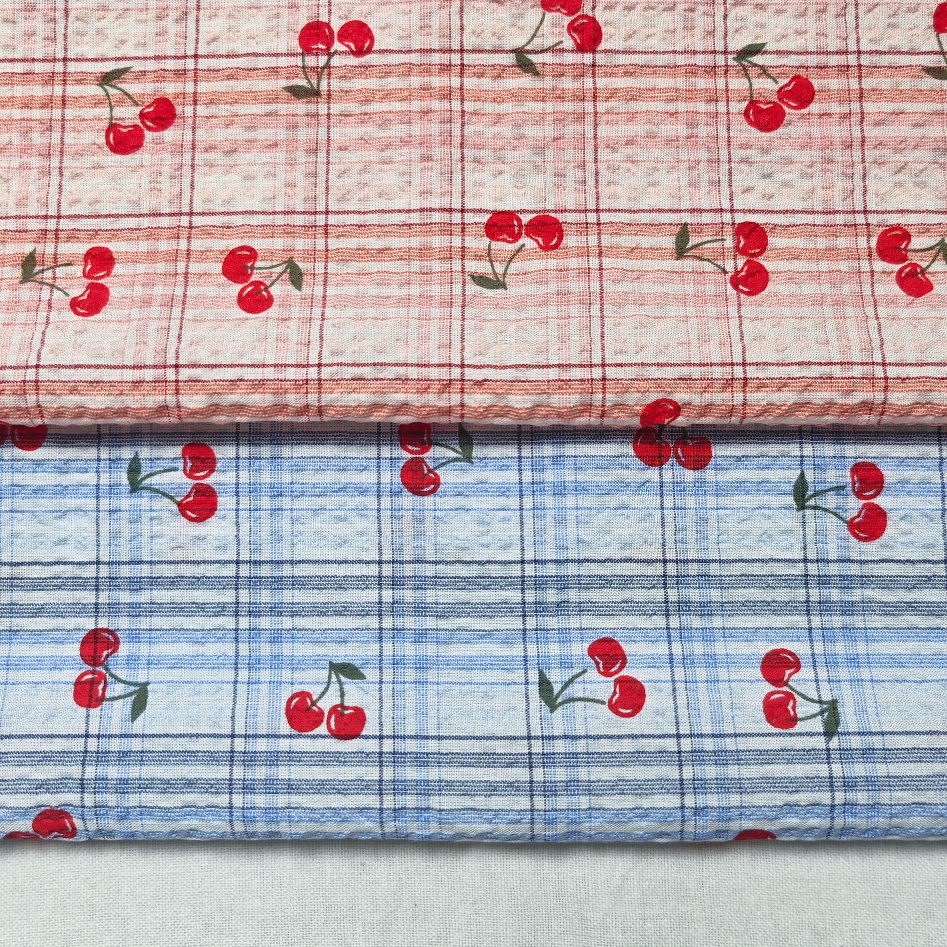 Spring and Summer Fresh Style Woven Yarn-Dyed Plaid Fruit Water Pulp Printed Fabric Dress Children's Clothing Home Woven Boutique