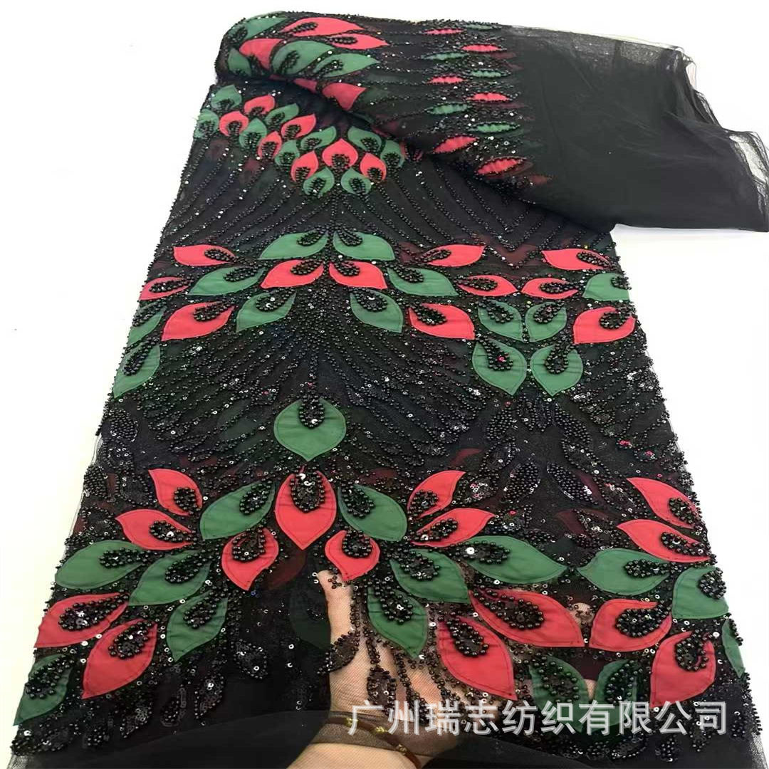 Picture of Spot Lace Sequin Embroidered Cloth 3D Laser Flower Embroider Bead Tube Embroider Performance Dress Dress Fabric