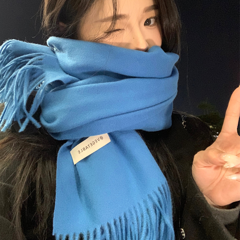 Picture of Blue Imitation Cashmere Scarf for Women 2025 New Winter K-Style Thickeneded Light Blue Scarf Versatile Dual-Use Shawl