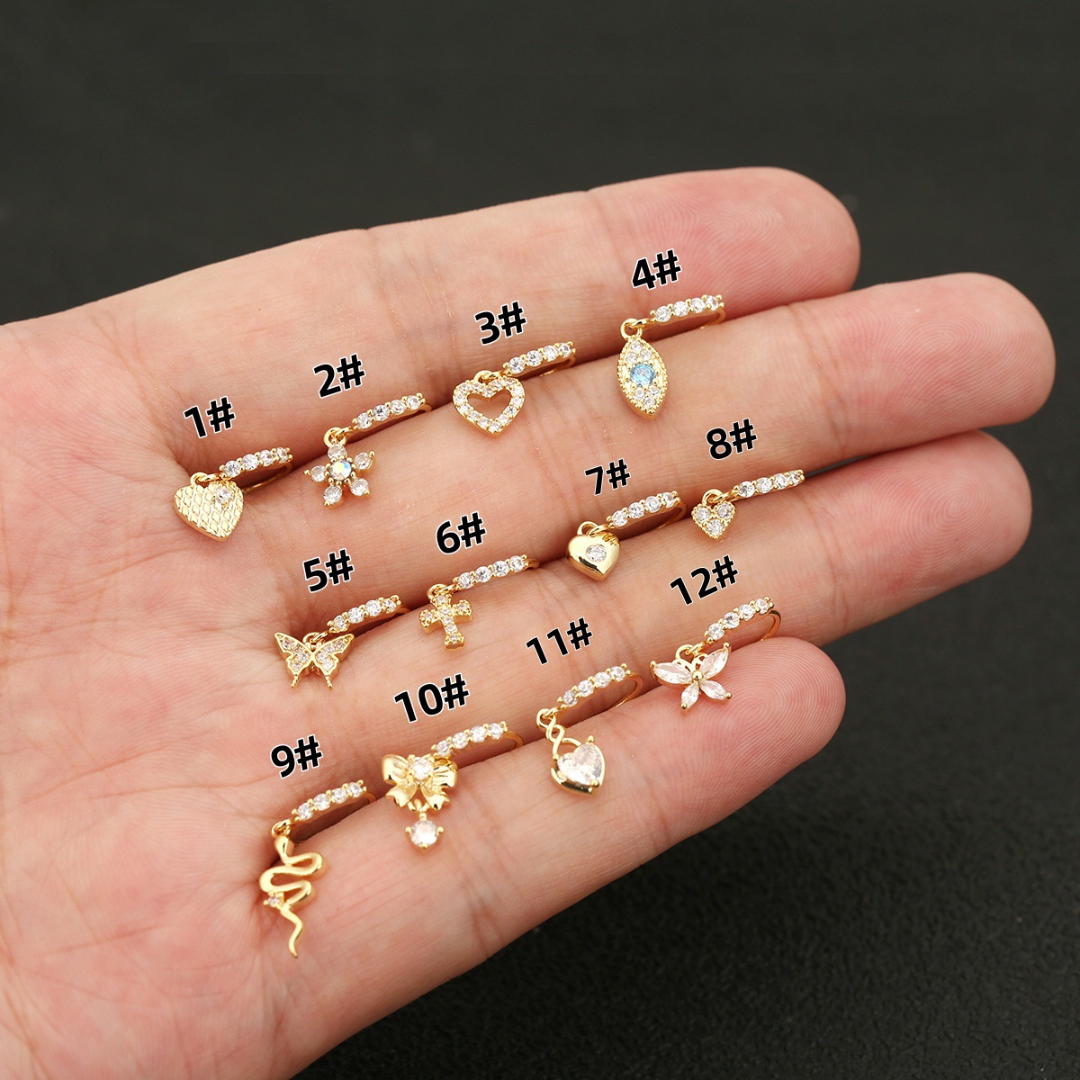 Hot Hip Hop Trendy Piercing Nose Ornaments Star Love Flower Cross Zircon Nose Ring Personalized Fashion Ear Bone Nail