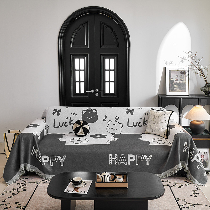 Happy Lucky Cartoon Bear Pattern Sofa Cover Cloth Wear-Resistant Sofa Cover One-Piece Sofa Towel Universal for All Seasons