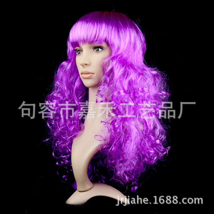 Picture of Cross-Border E-Commerce Halloween Christmas Masquerade Costume Catwalk Colorful Big Wave Wig Set Cosplay