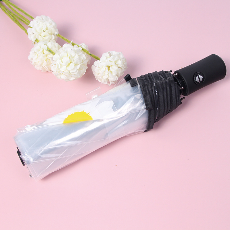 Picture of Fully Automatic Transparent Umbrella Folding 70% off Colorful Handle for Women, Logo Printable, White, Factory Direct Sales, Cross-Border Exclusive Supply