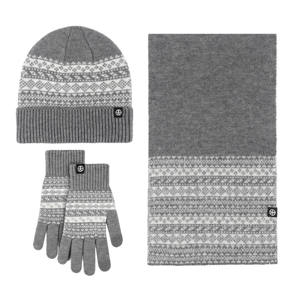 Picture of Winter New Product Japanese Style Knitted Gloves, Scarf and Hat Three-Piece Set Wool Warm and Cold-Proof Fur Ball Scarf Three-Piece Set