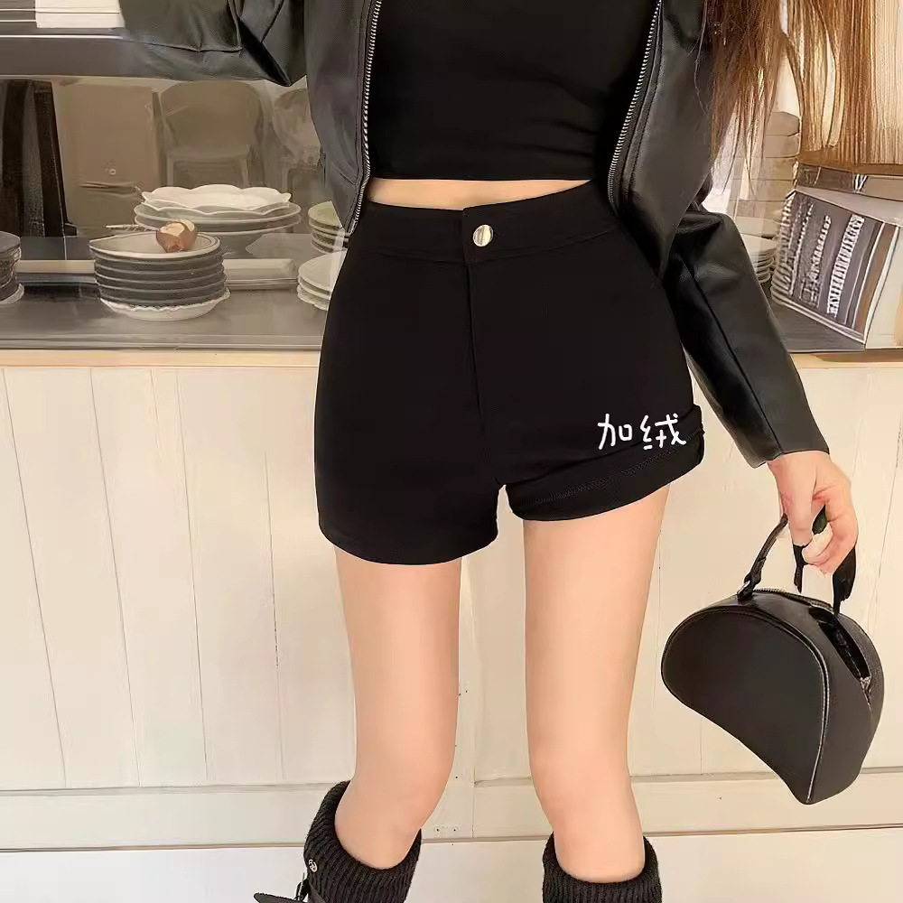 High Waist Slimming A- Shapes Women's Autumn and Winter plus size chubby girl fleece-lined Thickened Casual Black All-match Outer Wear Boots Pants