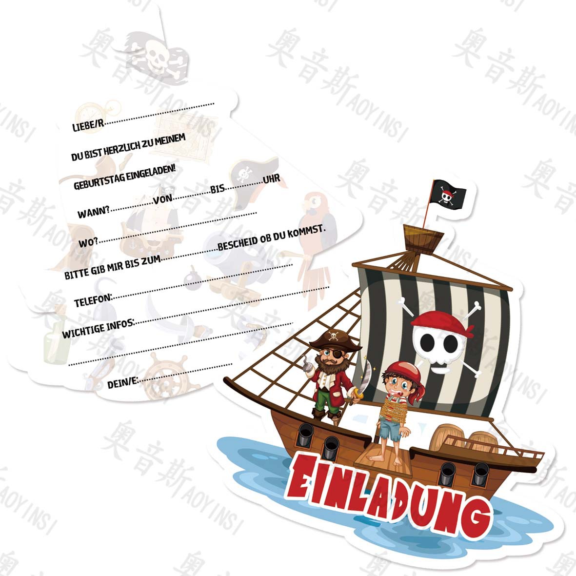 German invitation card pirate dinosaur invitation German station German unicorn butterfly pirate German station