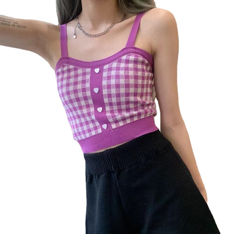 Picture of Plaid Camisole Women's Summer 2022 Inner Wear Tube Top Short Top Outer Wear Trendy Sweet and Spicy Style Hot Girl