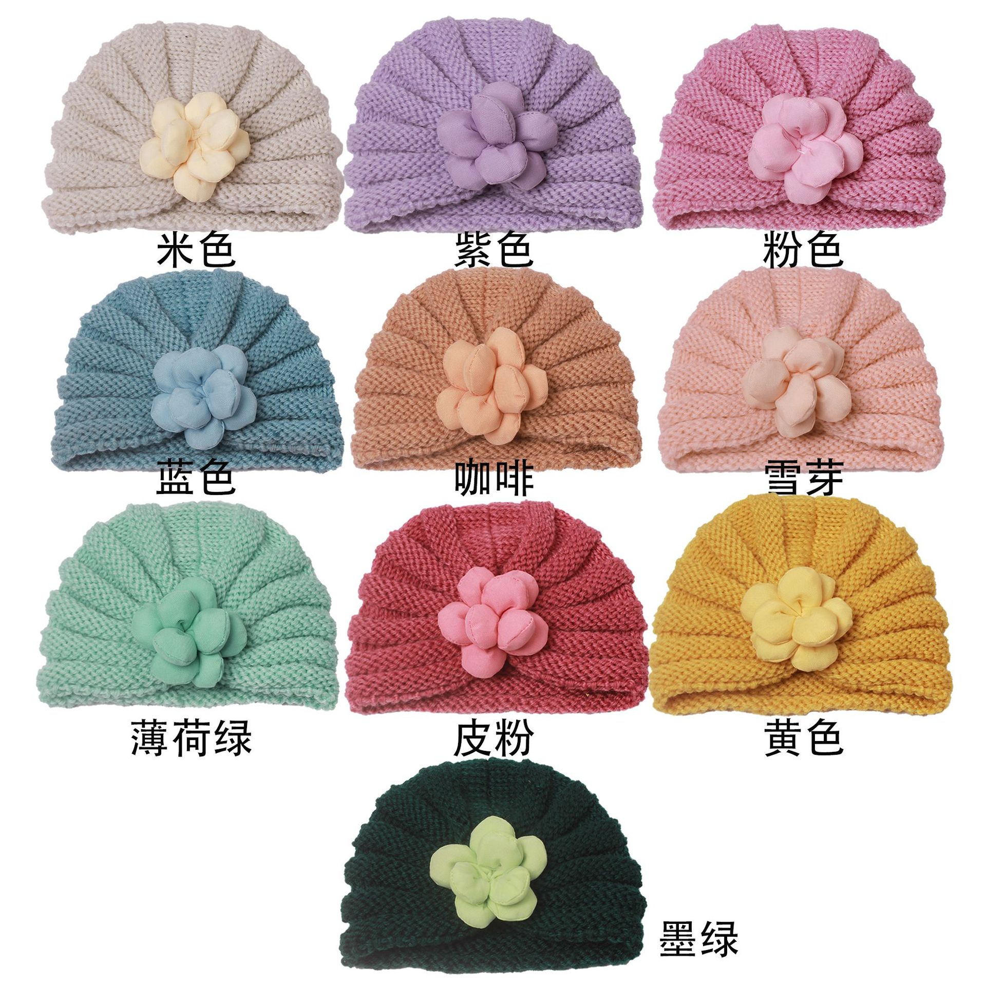 Picture of European and American autumn and winter New Baby fetal hat cute baby three-dimensional flower knitted hat children warm hat